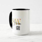 Mit Monogramm Name und moderne Unterschrift/QR-Cod Tasse (Vorderseite Links)