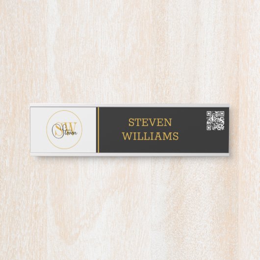 Mit Monogramm Name und moderne Unterschrift/QR-Cod Türschild (Vorderseite )