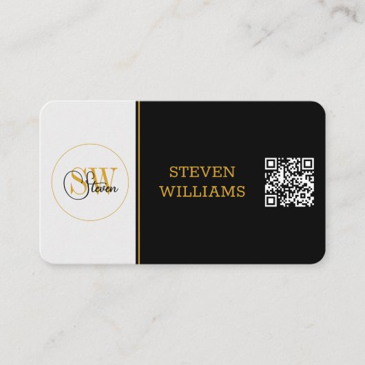 Mit Monogramm Name und moderne Unterschrift/QR-Cod Visitenkarte (Vorderseite)