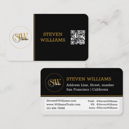 Mit Monogramm Name und moderne Unterschrift/QR-Cod Visitenkarte (Vorne/Hinten)
