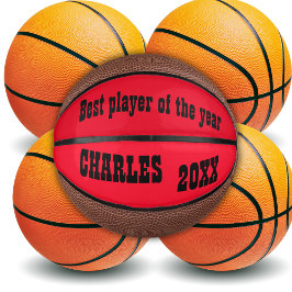 Mit Monogramm Name und Text in Rot/Schwarz | Mini Basketball