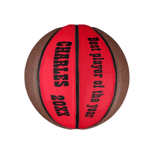 Mit Monogramm Name und Text in Rot/Schwarz | Mini Basketball (Vertikal)