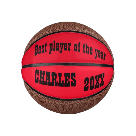 Mit Monogramm Name und Text in Rot/Schwarz | Mini Basketball (Vorderseite)