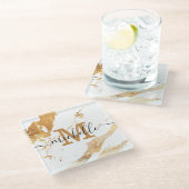 Mit Monogramm Namensschild für moderne White-Gold- Glasuntersetzer (Schrägansicht)