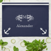 Mit Monogramm Nautic Navy White Crab Anchor K Geschirrtuch (Gefaltet)