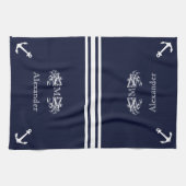 Mit Monogramm Nautic Navy White Crab Anchor K Geschirrtuch (Horizontal)