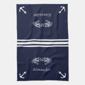 Mit Monogramm Nautic Navy White Crab Anchor K Geschirrtuch (Vertikal)