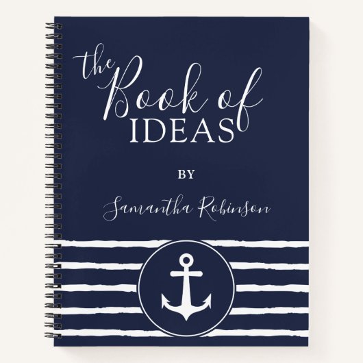 Mit Monogramm Nautical Ideas Journal Navy Blue Notizblock (Vorderseite)