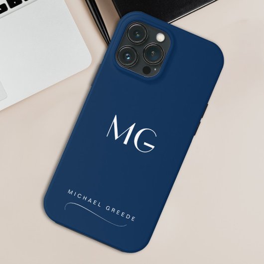 Mit Monogramm Navy Blau Minimalistisch mit Namen Case-Mate iPhone Hülle