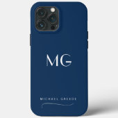 Mit Monogramm Navy Blau Minimalistisch mit Namen Case-Mate iPhone Hülle (Rückseite)