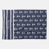 Mit Monogramm Navy Blue Anchor Nautic Geschirrtuch (Horizontal)