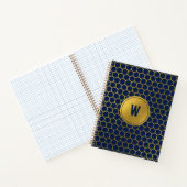 Mit Monogramm Navy Blue Gold Hexagon Muster Notizblock (Innenseite)