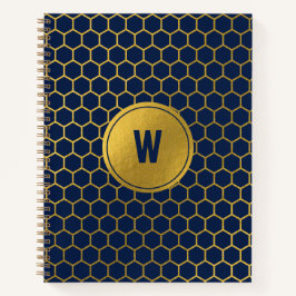 Mit Monogramm Navy Blue Gold Hexagon Muster Notizblock