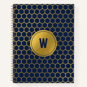 Mit Monogramm Navy Blue Gold Hexagon Muster Notizblock