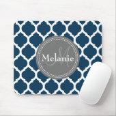 Mit Monogramm Navy Blue & Gray Quatrefolie Mousepad (Mit Mouse)