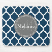 Mit Monogramm Navy Blue & Gray Quatrefolie Mousepad (Vorne)