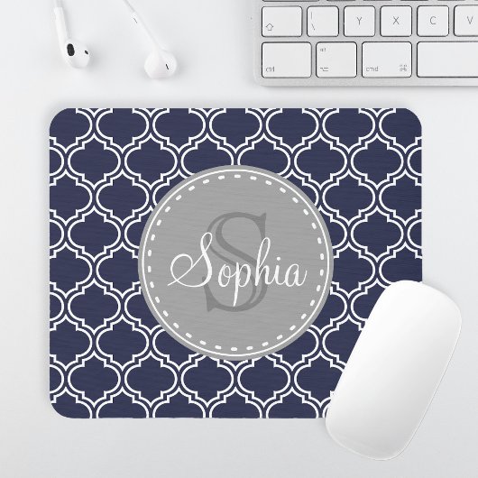 Mit Monogramm Navy Blue Lattice Muster Mousepad