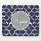 Mit Monogramm Navy Blue Lattice Muster Mousepad (Vorne)
