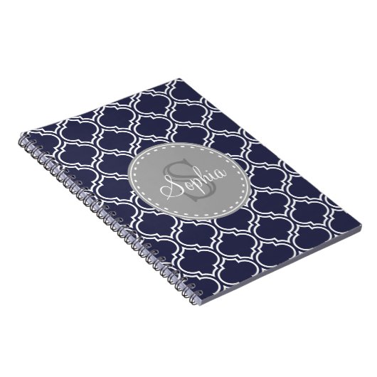 Mit Monogramm Navy Blue Lattice Muster Notizblock (Rechte Seite)