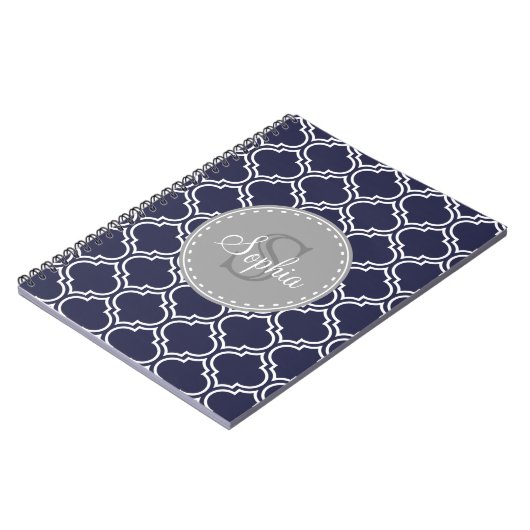 Mit Monogramm Navy Blue Lattice Muster Notizblock (Linke Seite)