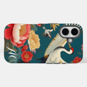 Mit Monogramm Navy Blue Peonies & Crane Chinoiseri Case-Mate iPhone Hülle (Rückseite (Horizontal))