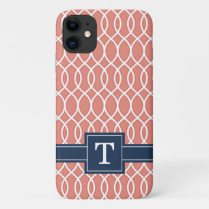 Mit Monogramm Navy Blue Pink Lattice Muster Case-Mate iPhone Hülle
