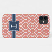 Mit Monogramm Navy Blue Pink Lattice Muster Case-Mate iPhone Hülle (Rückseite (Horizontal))