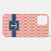Mit Monogramm Navy Blue Pink Lattice Muster Case-Mate iPhone Hülle (Rückseite (Horizontal))