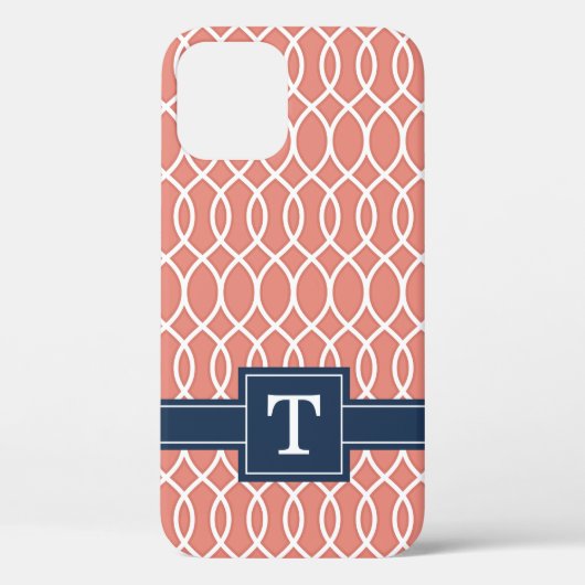Mit Monogramm Navy Blue Pink Lattice Muster Case-Mate iPhone Hülle (Rückseite)