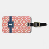Mit Monogramm Navy Blue Pink Lattice Muster Gepäckanhänger (Vorderseite horizontal)