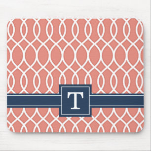 Mit Monogramm Navy Blue Pink Lattice Muster Mousepad