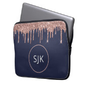 Mit Monogramm Navy Blue Rose Gold Glitzer Tropfen Laptopschutzhülle (Vorderseite Links)