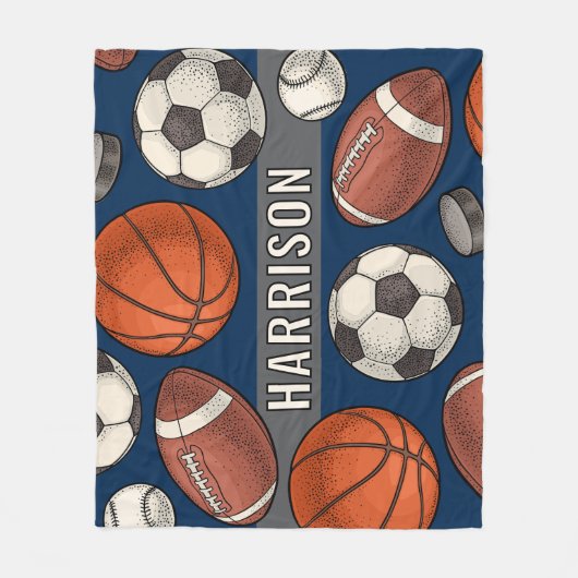 Mit Monogramm Navy-Blue-Sport Fleecedecke (Vorderseite)