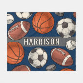 Mit Monogramm Navy-Blue-Sport Fleecedecke (Vorderseite (Horizontal))