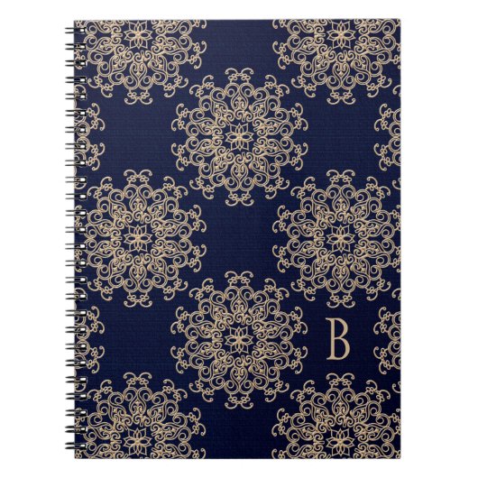 Mit Monogramm Navy Blue und Gold Notebook Journal Notizblock (Vorderseite)