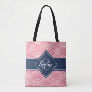 Mit Monogramm Navy Blue und Pink Diamond Muster Tasche