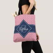Mit Monogramm Navy Blue und Pink Diamond Muster Tasche (Von Nahem)