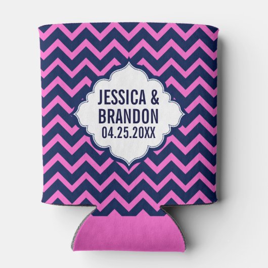 Mit Monogramm Navy-Blue und rosa Zigzag Zickzack 2 Dosenkühler (Rückseite)
