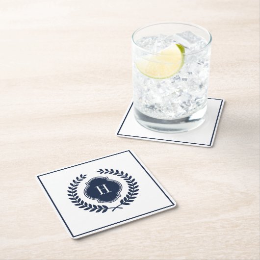 Mit Monogramm Navy-Blue-Wappen Rechteckiger Pappuntersetzer (Vor Ort)