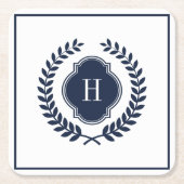 Mit Monogramm Navy-Blue-Wappen Rechteckiger Pappuntersetzer (Vorderseite)