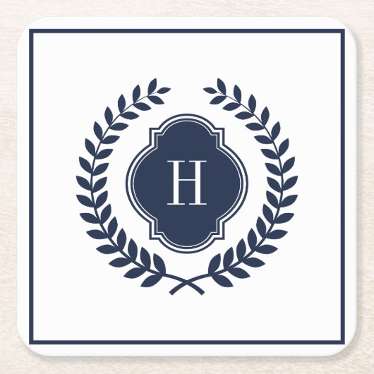 Mit Monogramm Navy-Blue-Wappen Rechteckiger Pappuntersetzer (Vorderseite)