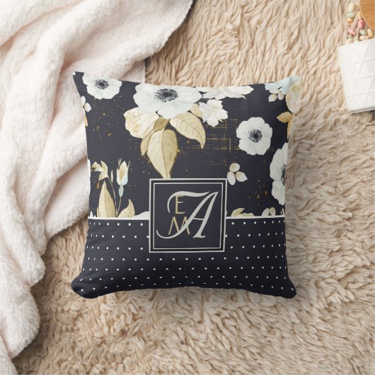 Mit Monogramm Navy Blue White ANEMONE Blumendekor Kissen (Decke)