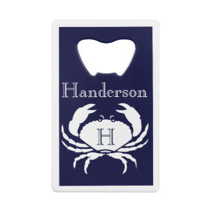 Mit Monogramm Navy Blue White Crab Nautical Cr Geldbeutel Flaschenöffner
