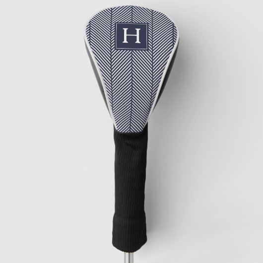Mit Monogramm Navy Herringbone Muster Golf Headcover (Vorderseite)