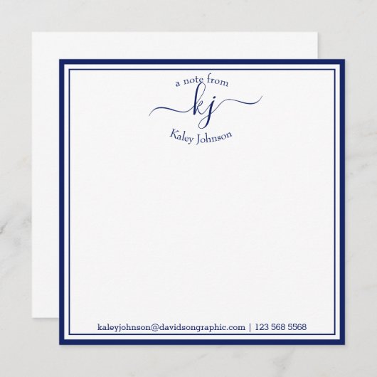 Mit Monogramm Navy Weiß vom Schreibtisch der Note Dankeskarte (Vorne/Hinten)