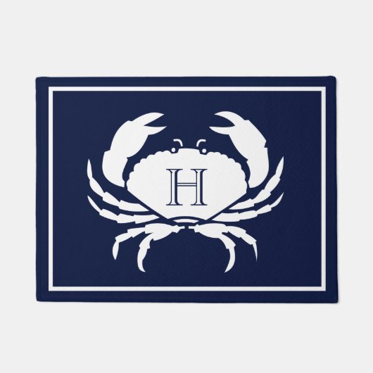 Mit Monogramm Navy White Crab Nautical Doormat Fußmatte (Vorderseite)