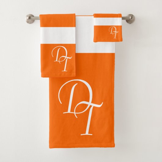 Mit Monogramm - neonorange weiße - fette Streifen Badhandtuch Set (Insitu)