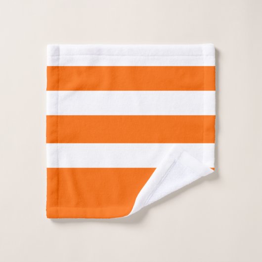 Mit Monogramm - neonorange weiße - fette Streifen Badhandtuch Set (Waschlappen)