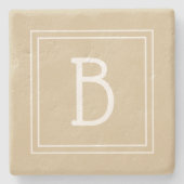 Mit Monogramm neutrale Lichtbraun-Weiß-Initial Steinuntersetzer (Vorderseite)