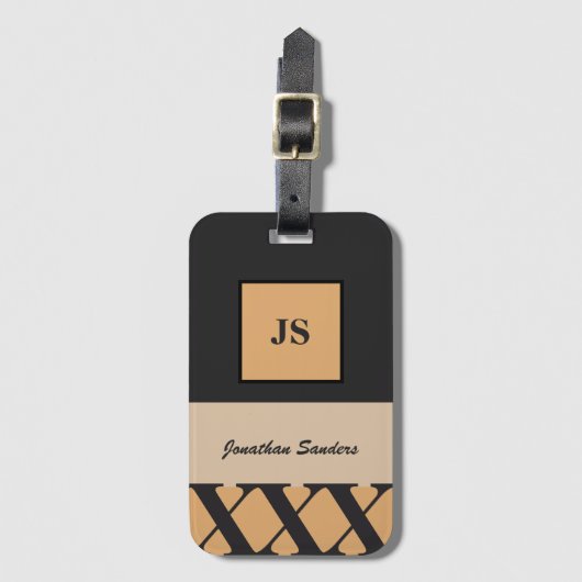Mit Monogramm neutraler Maskulinstag Gepäckanhänger (Vorderseite Vertikal)